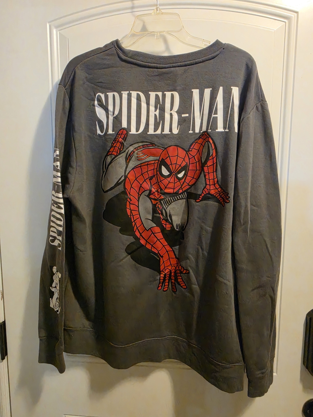 Marvel Spider-Man Graphic Crewneck Sweatshirt Charcoal Gray XL Big Back Print - Picture 2 of 4